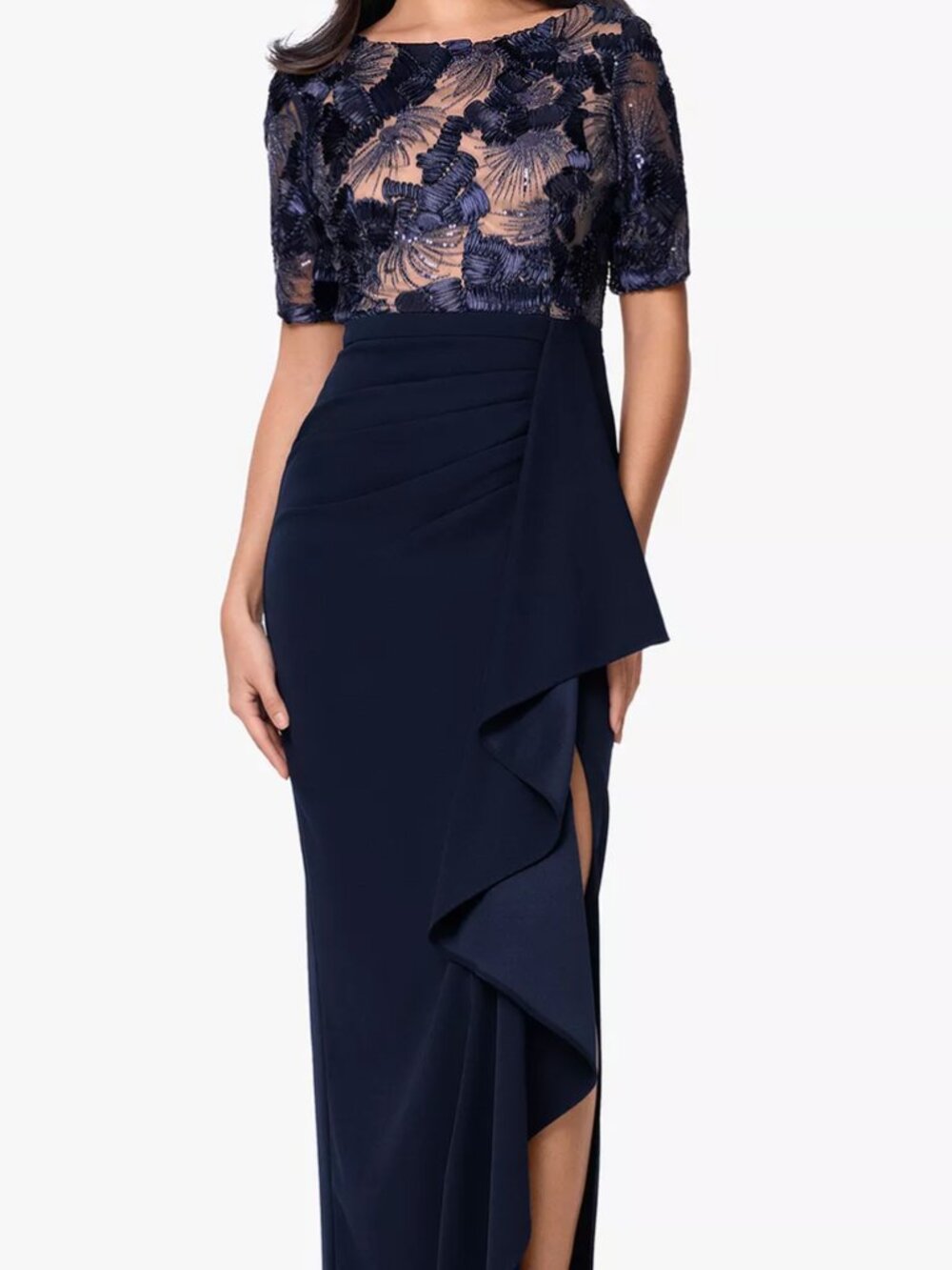 Betsy & Adam Navy Floral Sequin Gown Mother of the Bride Size 16